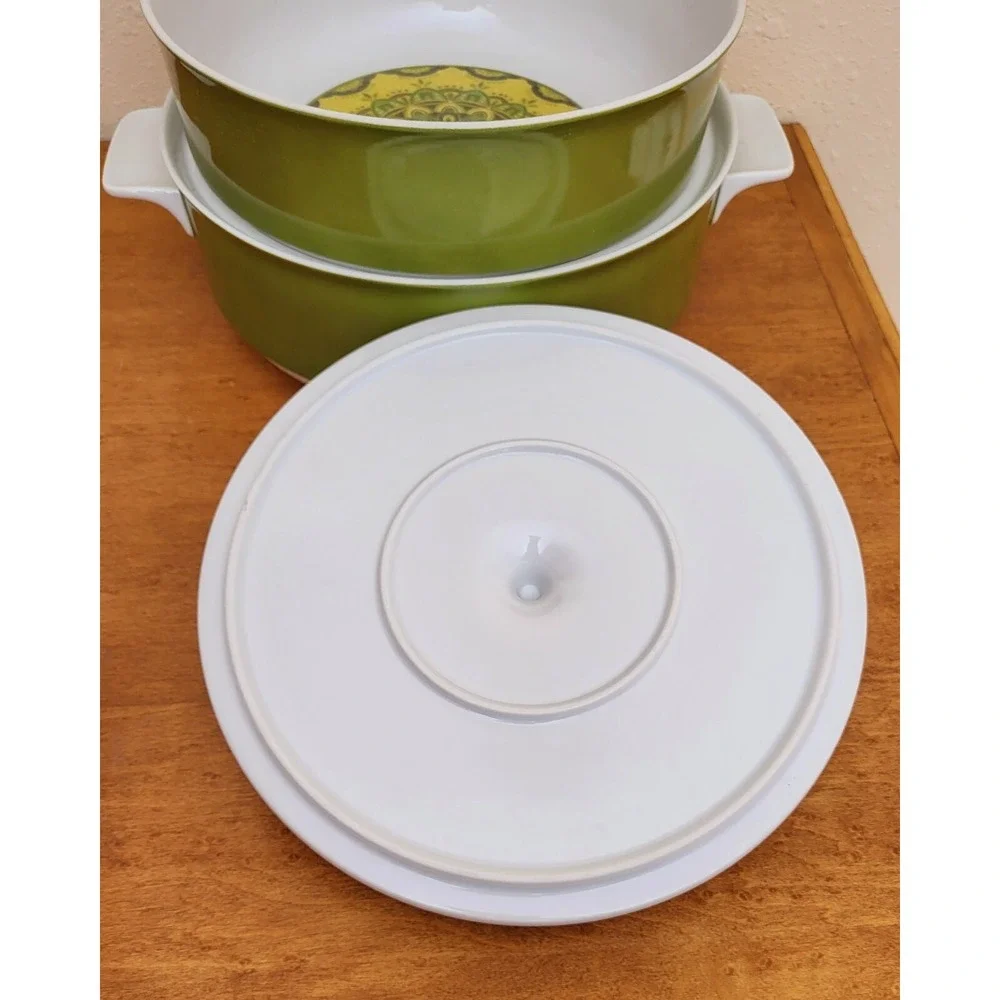 2 Dead Stock Avocado Green Royal Prestige Mandala Serving  Lid Bowls MCM Granada